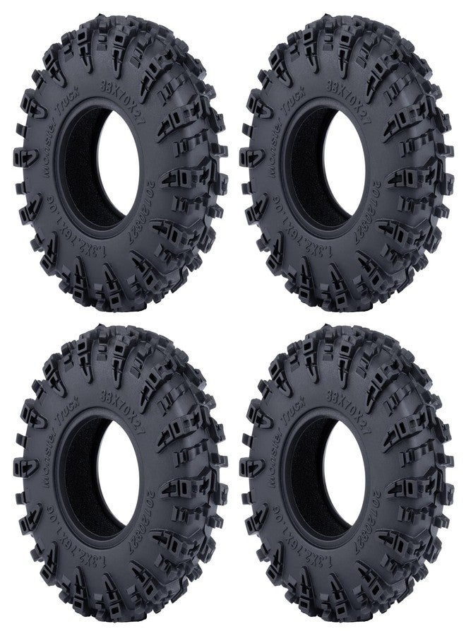 JGGZONE 1.3 RC Crawler Tires with Foam Insert 1/18 1/24 Soft Rubber Mud Grappler Wheels Tyres OD 70mm/2.76inch 1.3" All Terrain Tires for 1/18 Traxxa TRX4M 1/24 SCX24 RC Crawler Car Upgrade (Black A) - Image 1